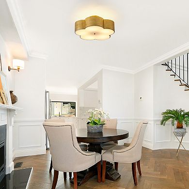 Parrot Uncle Vintage Distressed Gold 3-Light Flower Semi-Flush Mount Ceiling Light