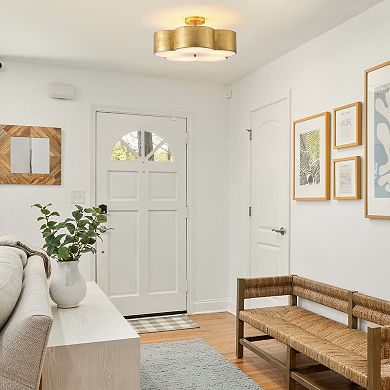 Parrot Uncle Vintage Distressed Gold 3-Light Flower Semi-Flush Mount Ceiling Light