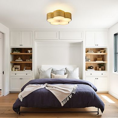 Parrot Uncle Vintage Distressed Gold 3-Light Flower Semi-Flush Mount Ceiling Light