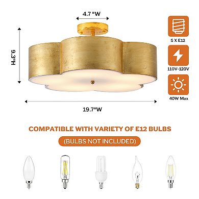 Parrot Uncle Vintage Distressed Gold 3-Light Flower Semi-Flush Mount Ceiling Light