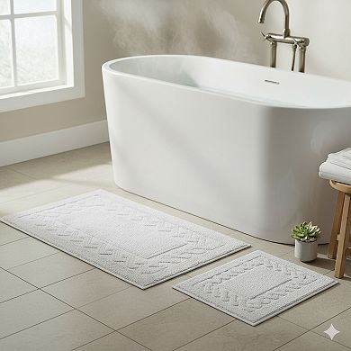 Stylish And Comfortable All Season Traditional Chain Design 2 PC Cotton Bath Rug Set