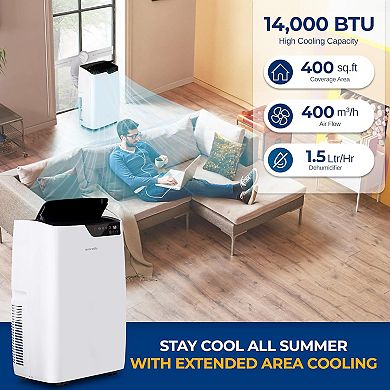 14000 BTU Portable Air Conditioner 4-in-1 Standing Floor Room AC Up to 400 Sq. Ft., Remote Control