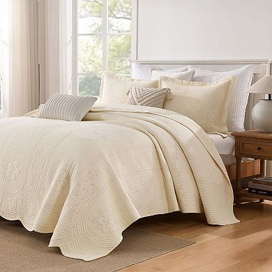 Marcielo 3 Pcs 100% Cotton Embroidered Bedspread Set with Floral Stitching & Scalloped Edge