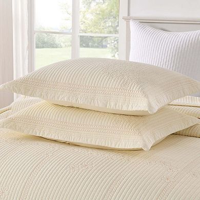 Marcielo 3 Pcs 100% Cotton Embroidered Bedspread Set with Floral Stitching & Scalloped Edge