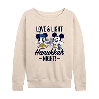Women's Disney Mickey Mouse Love & Light Hanukkah Night French Terry Long Sleeve Tee