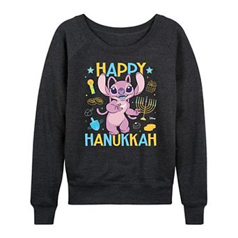 Women's Disney's Lilo & Stitch Happy Hanukkah Angel French Terry Long Sleeve Tee