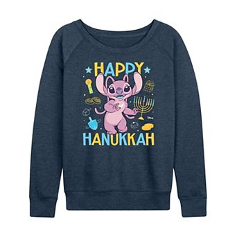 Women's Disney's Lilo & Stitch Happy Hanukkah Angel French Terry Long Sleeve Tee