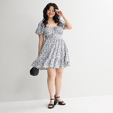 Juniors' Plus Size Mary & Mo Airflow Puff Sleeve Dress