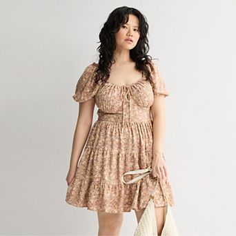 Juniors' Plus Size Mary & Mo Airflow Puff Sleeve Dress