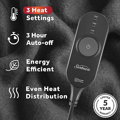 Sunbeam Electric Heated Fleece Throw Blanket