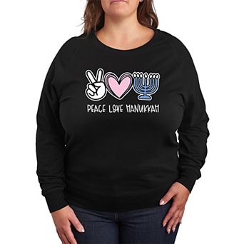 Plus Size Peace Love Hanukkah French Terry Long Sleeve Tee