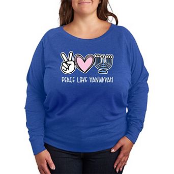 Plus Size Peace Love Hanukkah French Terry Long Sleeve Tee