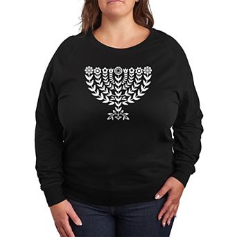 Plus Size Women's Hanukkah Menorah Florals French Terry Long Sleeve Tee