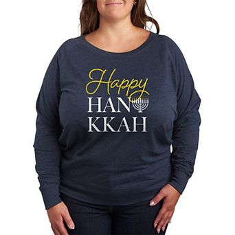 Plus Size Happy Hanukkah French Terry Long Sleeve Tee