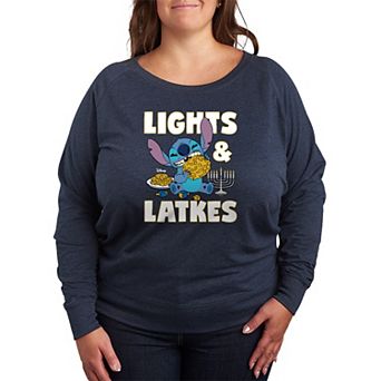 Plus Size Disney's Lilo & Stitch Lights & Latkes French Terry Long Sleeve Tee
