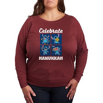 Plus Size Disney's Lilo & Stitch Celebrate Hanukkah French Terry Long Sleeve Tee