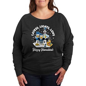 Plus Size Disney Latkes, Lights, Love French Terry Long Sleeve Tee