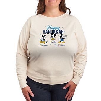Plus Size Disney Mickey Mouse Happy Hanukkah French Terry Long Sleeve Tee