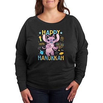 Plus Size Disney's Lilo & Stitch Happy Hanukkah Angel French Terry Long Sleeve Tee