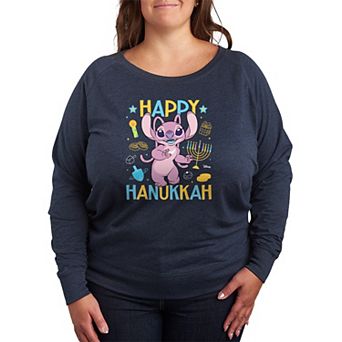 Plus Size Disney's Lilo & Stitch Happy Hanukkah Angel French Terry Long Sleeve Tee