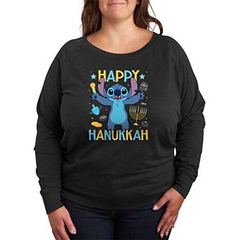 Plus Size Disney's Lilo & Stitch Happy Hanukkah Stitch French Terry Long Sleeve Tee