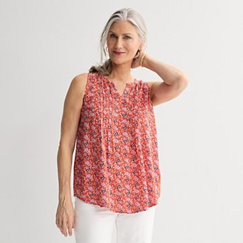 Petite Croft & Barrow® Pintuck Sleeveless Shell Top