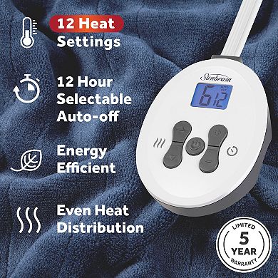 Sunbeam Nordic Plush Electric Heated Throw Blanket with Dual Controllers
