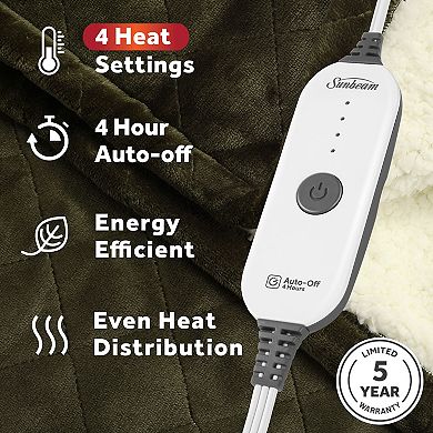 Sunbeam Quilted Royal Posh Velvet & Sherpa Reversible Heated Throw Blanket