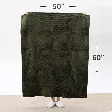 Sunbeam Quilted Royal Posh Velvet & Sherpa Reversible Heated Throw Blanket