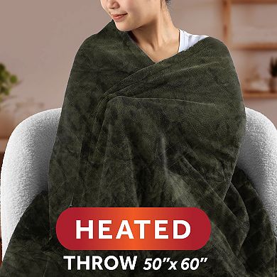 Sunbeam Quilted Royal Posh Velvet & Sherpa Reversible Heated Throw Blanket