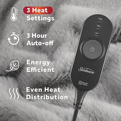 Sunbeam Electric Heated Faux Fur Throw Blanket