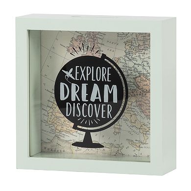 New View Gifts & Accessories Wooden 6" x 6" Explore Dream Discover Box Bank