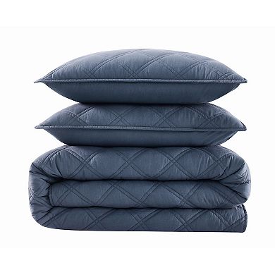 Brooklyn Loom Diamond Washed Cotton Quilt Set with Shams
