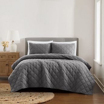 Brooklyn Loom Diamond Washed Cotton Quilt Set with Shams