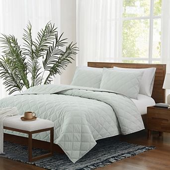 Brooklyn Loom Diamond Washed Cotton Quilt Set with Shams