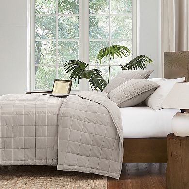 Brooklyn Loom Cotton Matte Velvet Box Stitch Quilt Set with Shams
