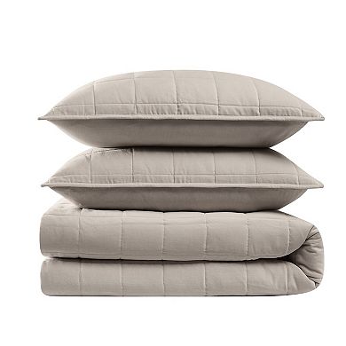 Brooklyn Loom Cotton Matte Velvet Box Stitch Quilt Set with Shams