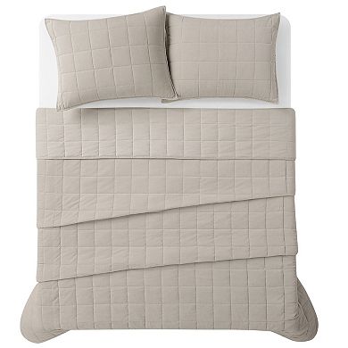 Brooklyn Loom Cotton Matte Velvet Box Stitch Quilt Set with Shams