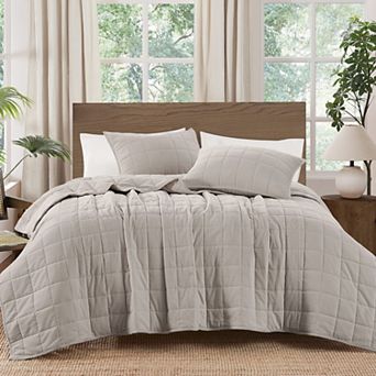 Brooklyn Loom Cotton Matte Velvet Box Stitch Quilt Set with Shams