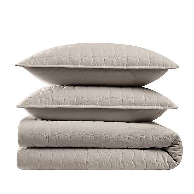 Brooklyn Loom Cotton Velvet Wavy Square Quilt Set with Shams