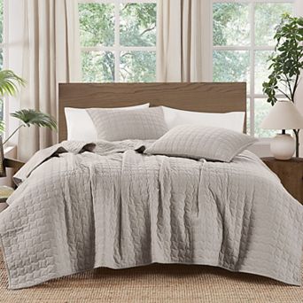 Brooklyn Loom Cotton Velvet Wavy Square Quilt Set with Shams