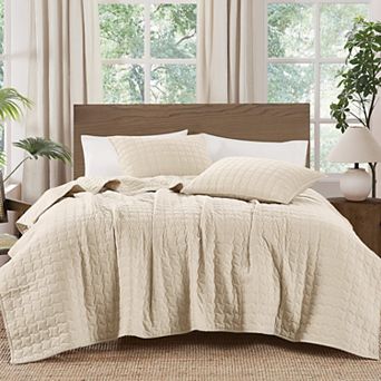 Brooklyn Loom Cotton Velvet Wavy Square Quilt Set with Shams