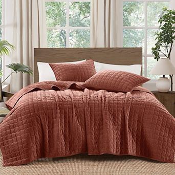 Brooklyn Loom Cotton Velvet Wavy Square Quilt Set with Shams