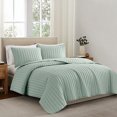 Brooklyn Loom Solid Cotton Percale Quilt Set with Shams