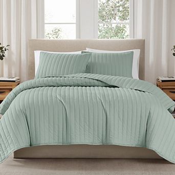 Brooklyn Loom Solid Cotton Percale Quilt Set with Shams