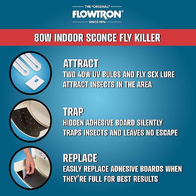 Flowtron 1200 sq.ft Indoor Sconce Fly Killer, 80W Indoor Insect Control with Dual Lure Method