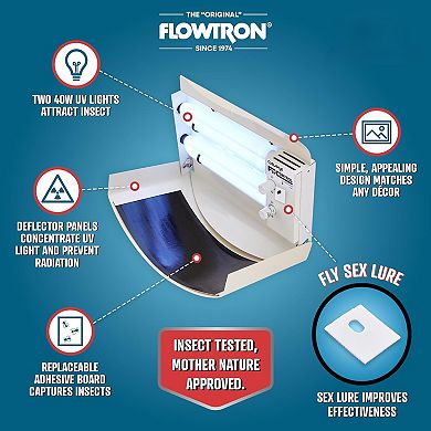 Flowtron 1200 sq.ft Indoor Sconce Fly Killer, 80W Indoor Insect Control with Dual Lure Method