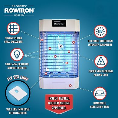 Flowtron Diplomat Indoor Bug Zapper, 2000 Sq Ft Electric Fly & Insect Killer W/120W UV Light & More