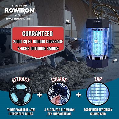 Flowtron Electric Bug Zapper 2 Acres / 2000 sq.ft,150W Indoor/Outdoor Bug Zapper w/Dual Lure Method