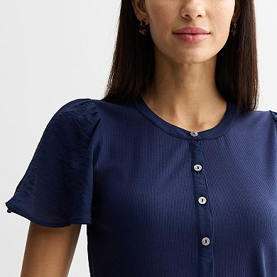 Women's Nine West Mixed Media Flutter Sleeve Top